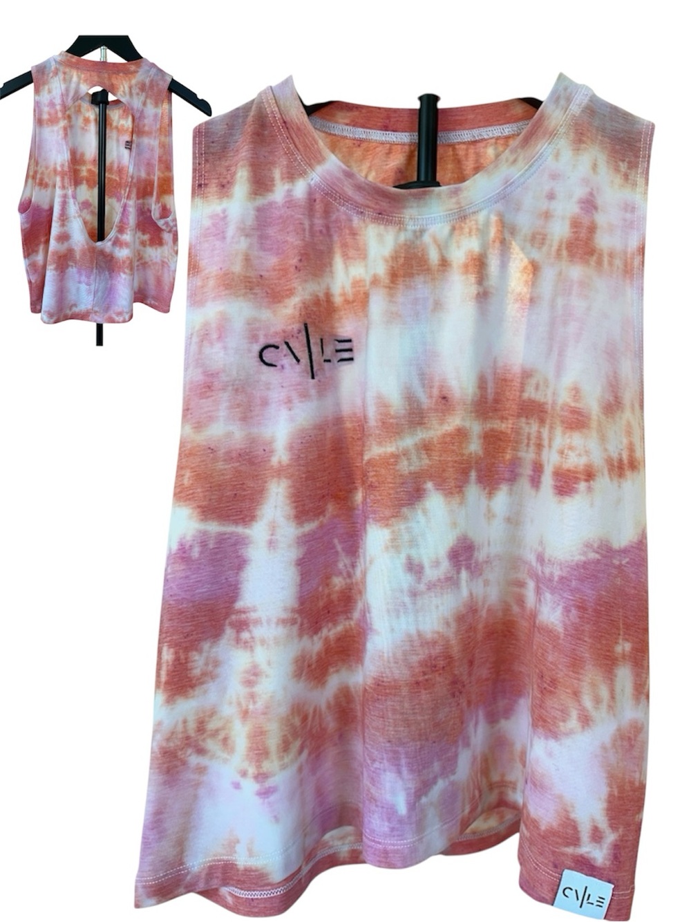 Women’s Tie-Dye Open-Back Athletic Workout Tank — Pink & Orange